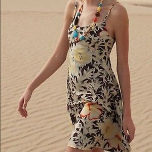 Anthropologie HD in Paris Brown Tropical Floral Silk Mini Dress